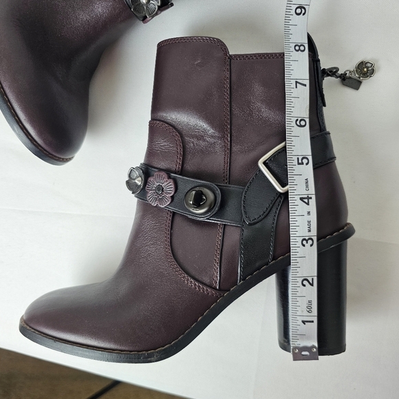Coach Moto Tea Rose Leather Booties Oxblood Block Heel Ankle Boots Size 6.5 - Picture 13 of 16